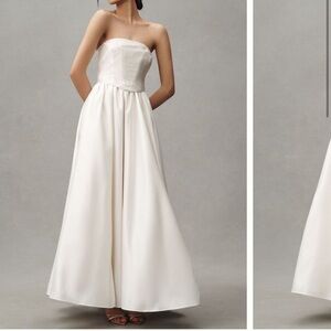 BHLDN strapless corset jacquard A-line maxi dress